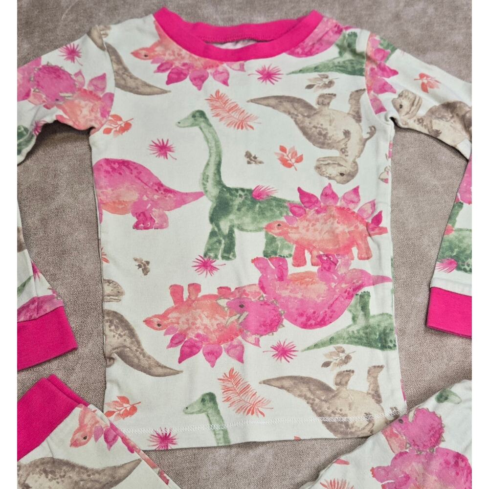 Burts Bees Kids 4T Pink Dinosaurs Pajamas Organic Cotton ~ Girl Dino PJs